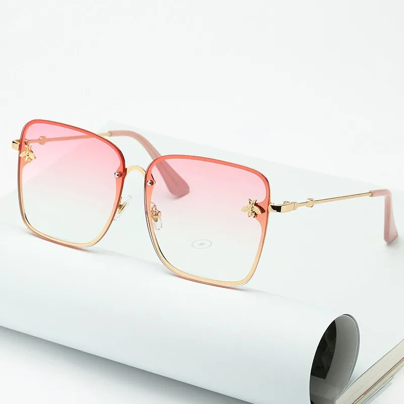 Gradient Oversize Rimless Square Bee Sunglasses UV400