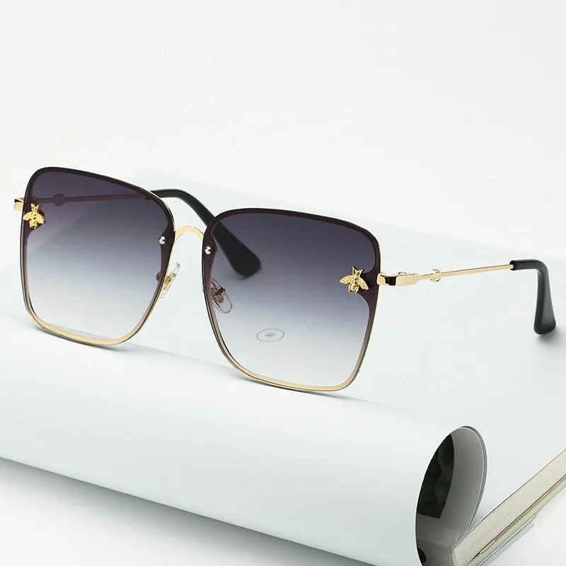 Gradient Oversize Rimless Square Bee Sunglasses UV400
