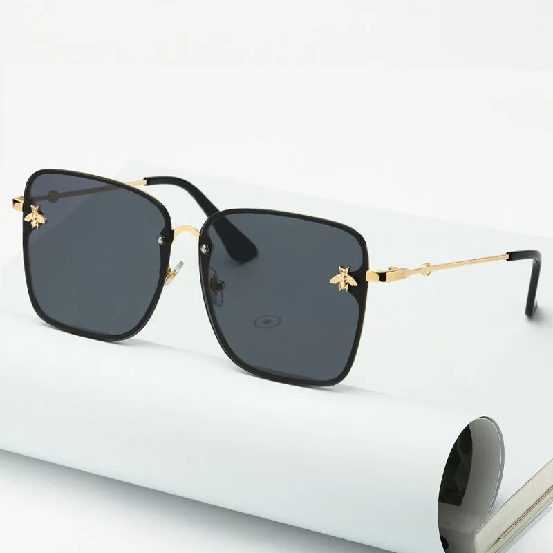 Gradient Oversize Rimless Square Bee Sunglasses UV400