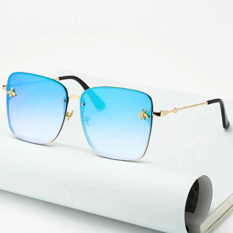 Gradient Oversize Rimless Square Bee Sunglasses UV400