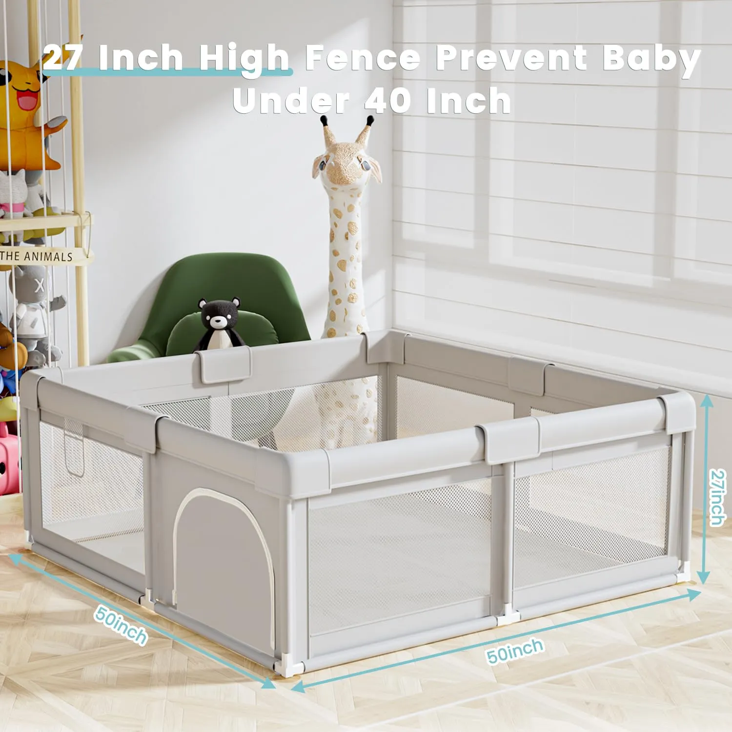 Hiaksedt Baby Playpen 50x50 Inch, Play Pens for Babies and Toddlers Baby Fence Baby Play Yards for Indoor & Outdoor with Breathable Mesh Anti-Fall Playpen