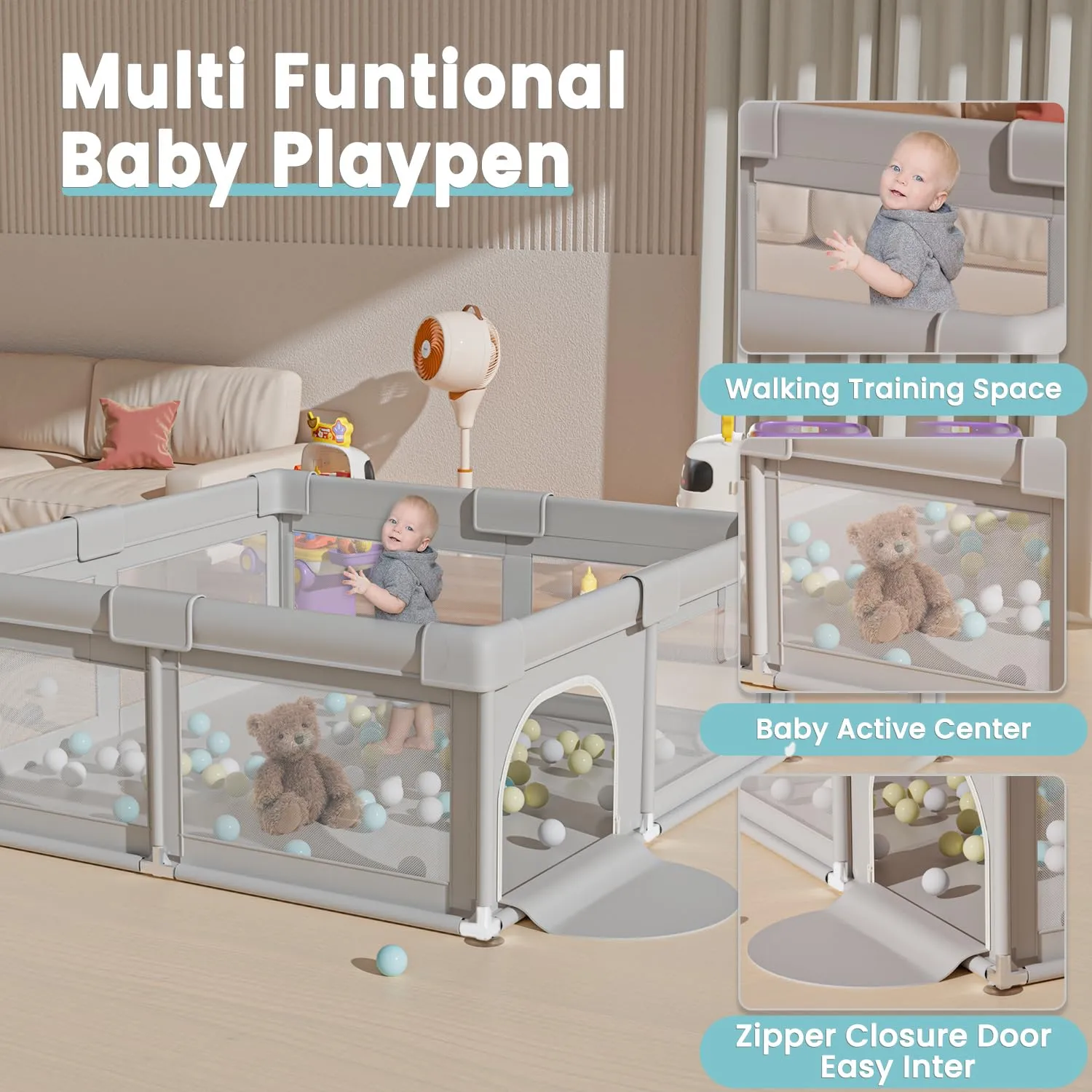 Hiaksedt Baby Playpen 50x50 Inch, Play Pens for Babies and Toddlers Baby Fence Baby Play Yards for Indoor & Outdoor with Breathable Mesh Anti-Fall Playpen