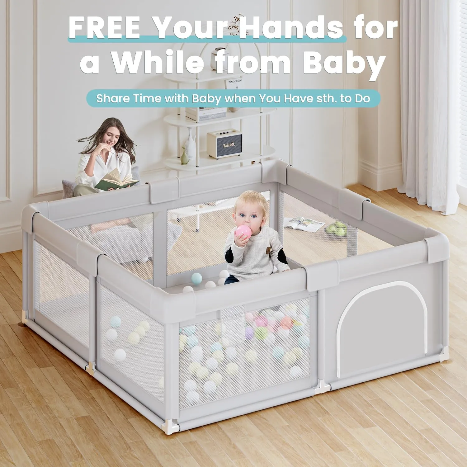 Hiaksedt Baby Playpen 50x50 Inch, Play Pens for Babies and Toddlers Baby Fence Baby Play Yards for Indoor & Outdoor with Breathable Mesh Anti-Fall Playpen