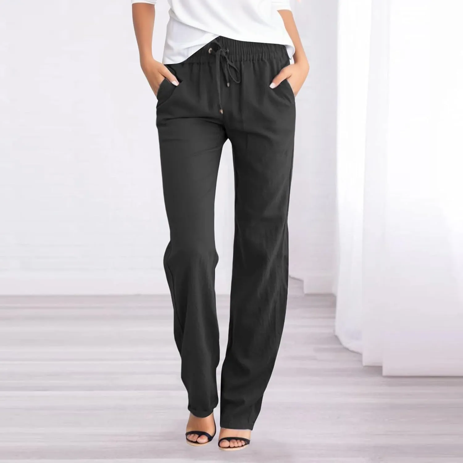 Jeans Leggings for Women Stretchy Tummy Control Denim Pants Skinny Stripe Slimming Comfortable Trousers with Pockets