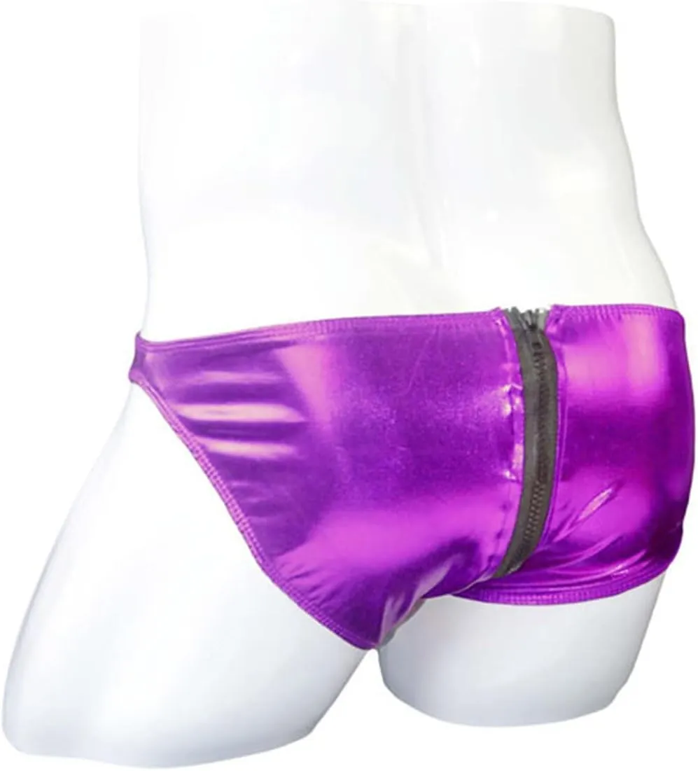 JEsilunmaMY Mens Double Zipper Briefs Low Rise Faux Leather Erotic Lingerie Panties Solid Color Bikini Underwear Swimsuit