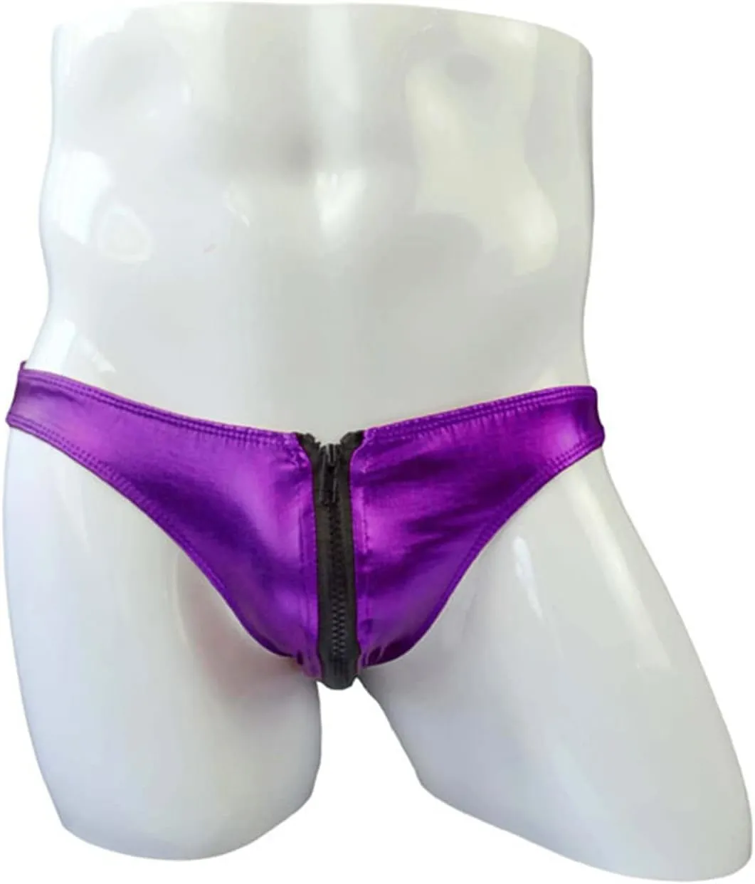 JEsilunmaMY Mens Double Zipper Briefs Low Rise Faux Leather Erotic Lingerie Panties Solid Color Bikini Underwear Swimsuit