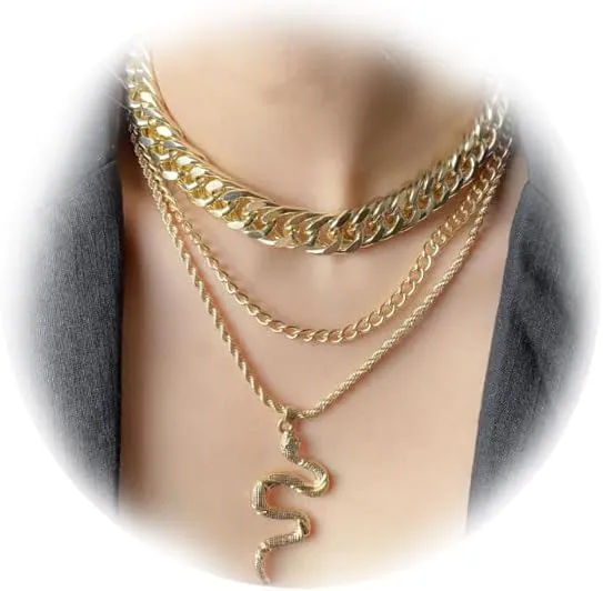 LAKIYOYO Chunky Snake Necklace for Women Snake Layered Choker Pendant Necklaces Punk Vintage Snake Necklaces ainty Snake Jewelry (gold)
