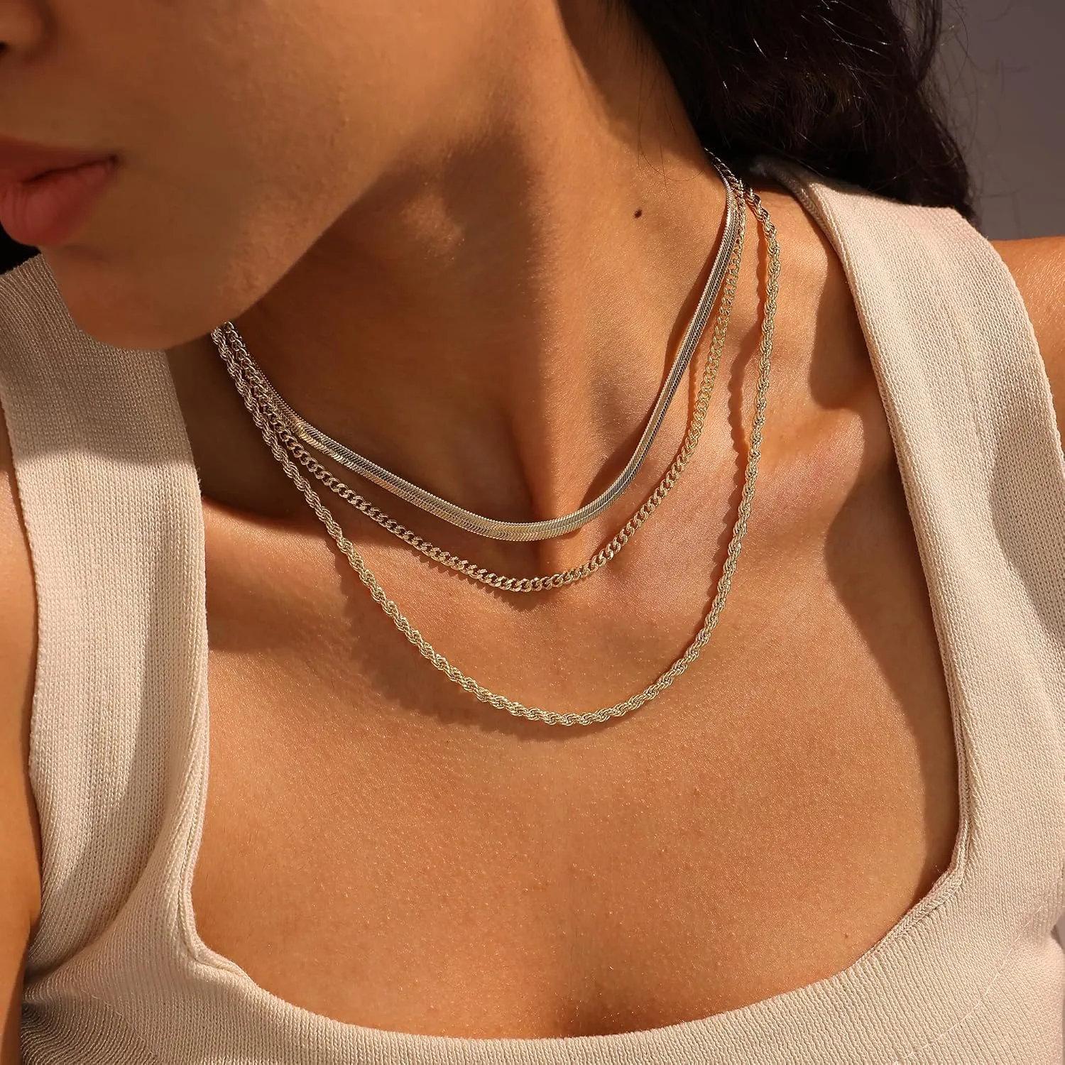 Layered Gold Necklaces for Women, 14k Plated Dainty Gold Choker Necklace Stack for Women Paperclip Chain Gold Stacked Cross Necklace Set Stackable Simple Pearl Choker Non Tarnish Waterproof Jewelry