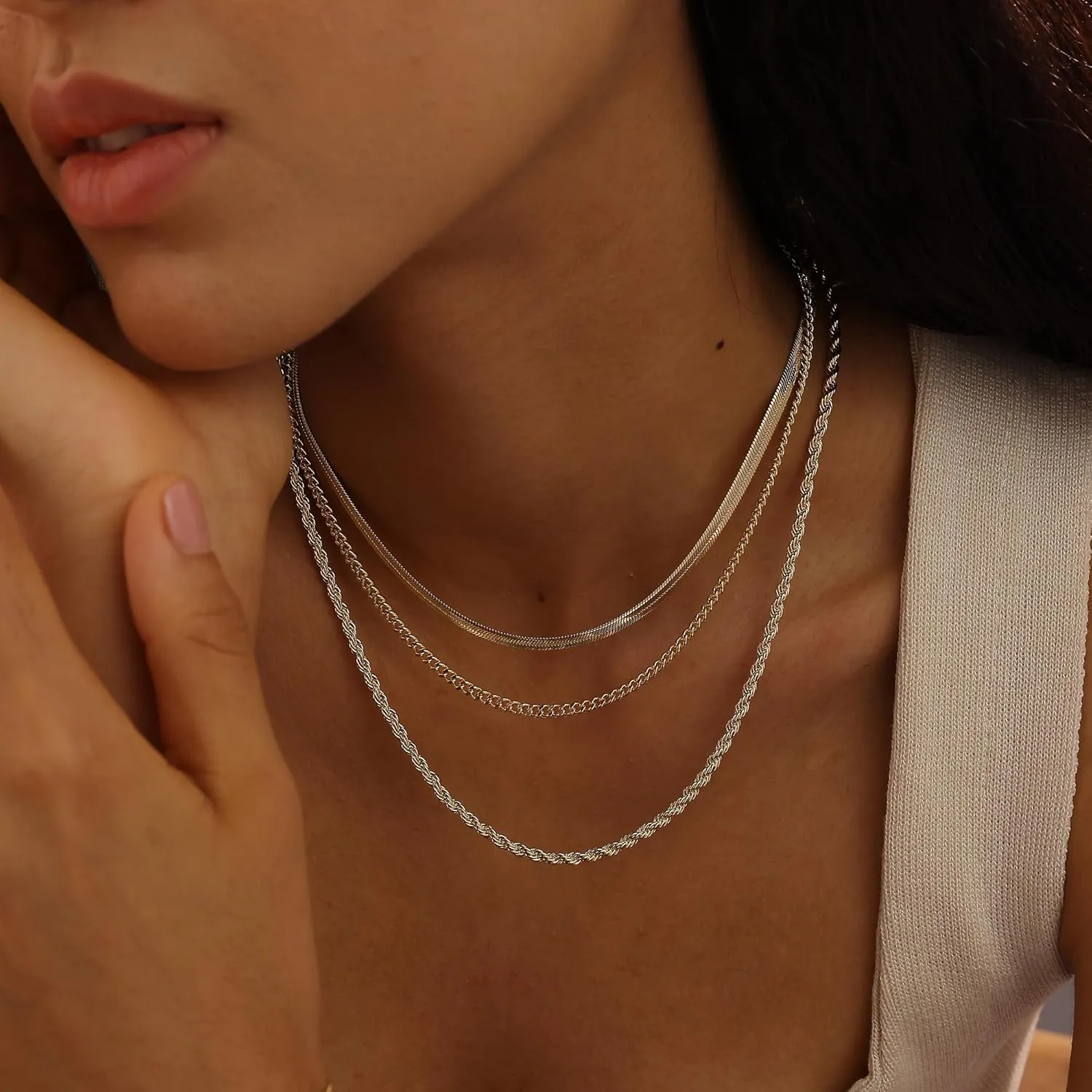 Layered Gold Necklaces for Women, 14k Plated Dainty Gold Choker Necklace Stack for Women Paperclip Chain Gold Stacked Cross Necklace Set Stackable Simple Pearl Choker Non Tarnish Waterproof Jewelry