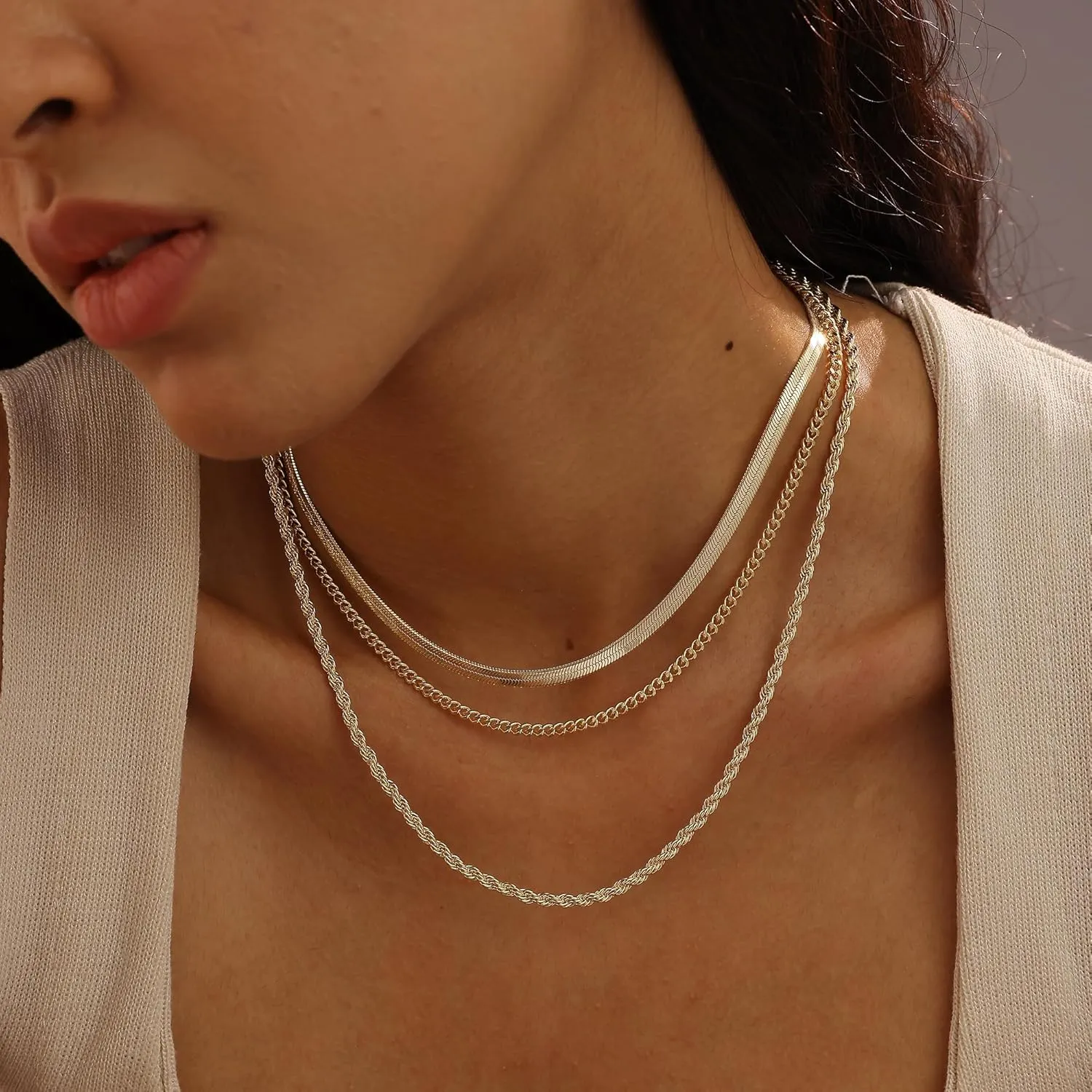 Layered Gold Necklaces for Women, 14k Plated Dainty Gold Choker Necklace Stack for Women Paperclip Chain Gold Stacked Cross Necklace Set Stackable Simple Pearl Choker Non Tarnish Waterproof Jewelry