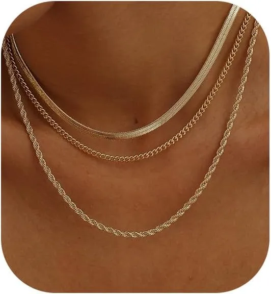 Layered Gold Necklaces for Women, 14k Plated Dainty Gold Choker Necklace Stack for Women Paperclip Chain Gold Stacked Cross Necklace Set Stackable Simple Pearl Choker Non Tarnish Waterproof Jewelry