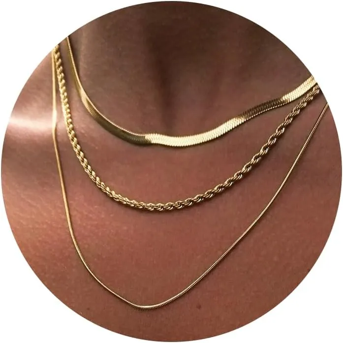 Layered Gold Necklaces for Women,14K Gold Plated Dainty Stackable Stack Choker Necklaces for Women Trendy Layering Pendant Chain Necklace Set Gold Jewelry for Women Gifts