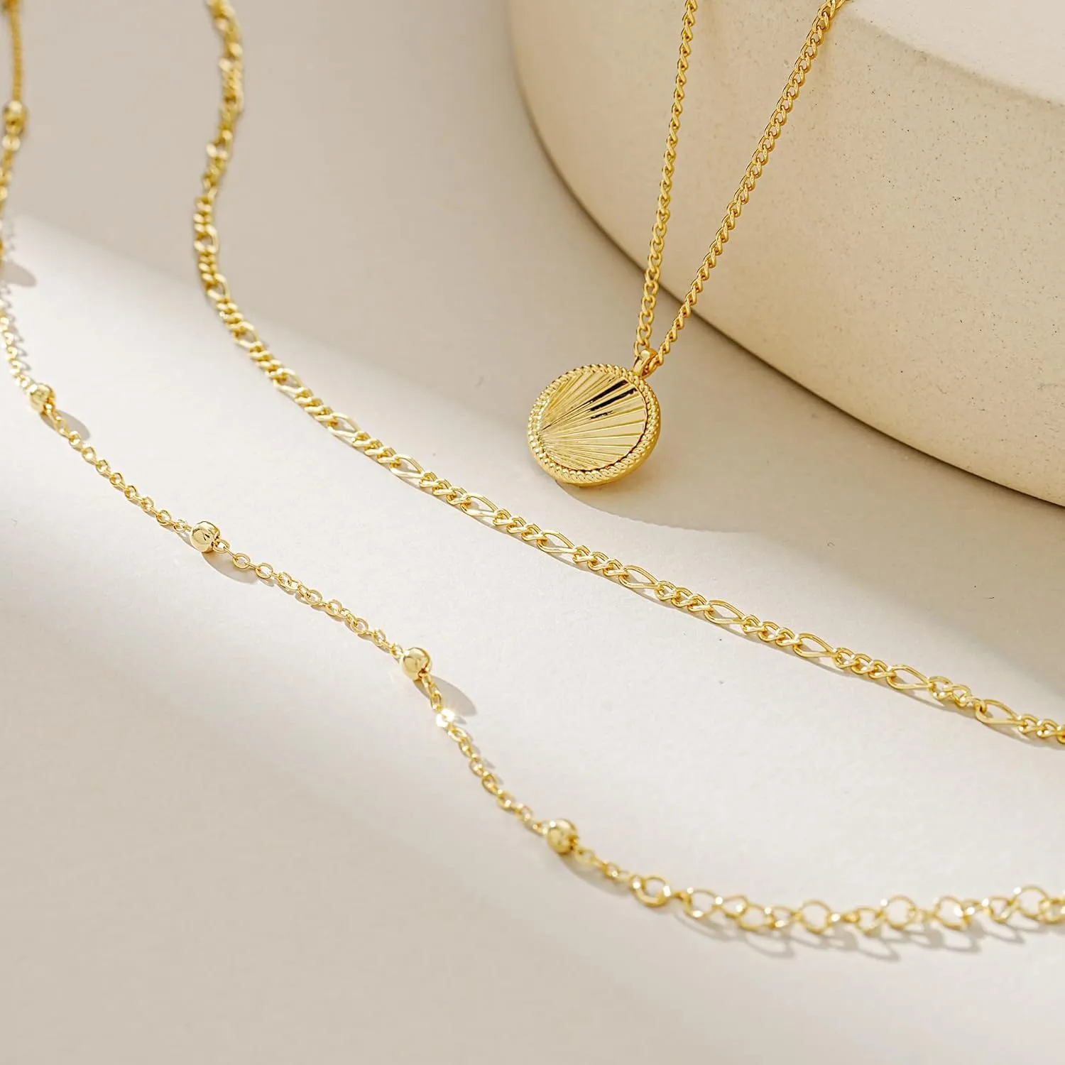 Layered Gold Necklaces for Women,14K Gold Plated Dainty Stackable Stack Choker Necklaces for Women Trendy Layering Pendant Chain Necklace Set Gold Jewelry for Women Gifts