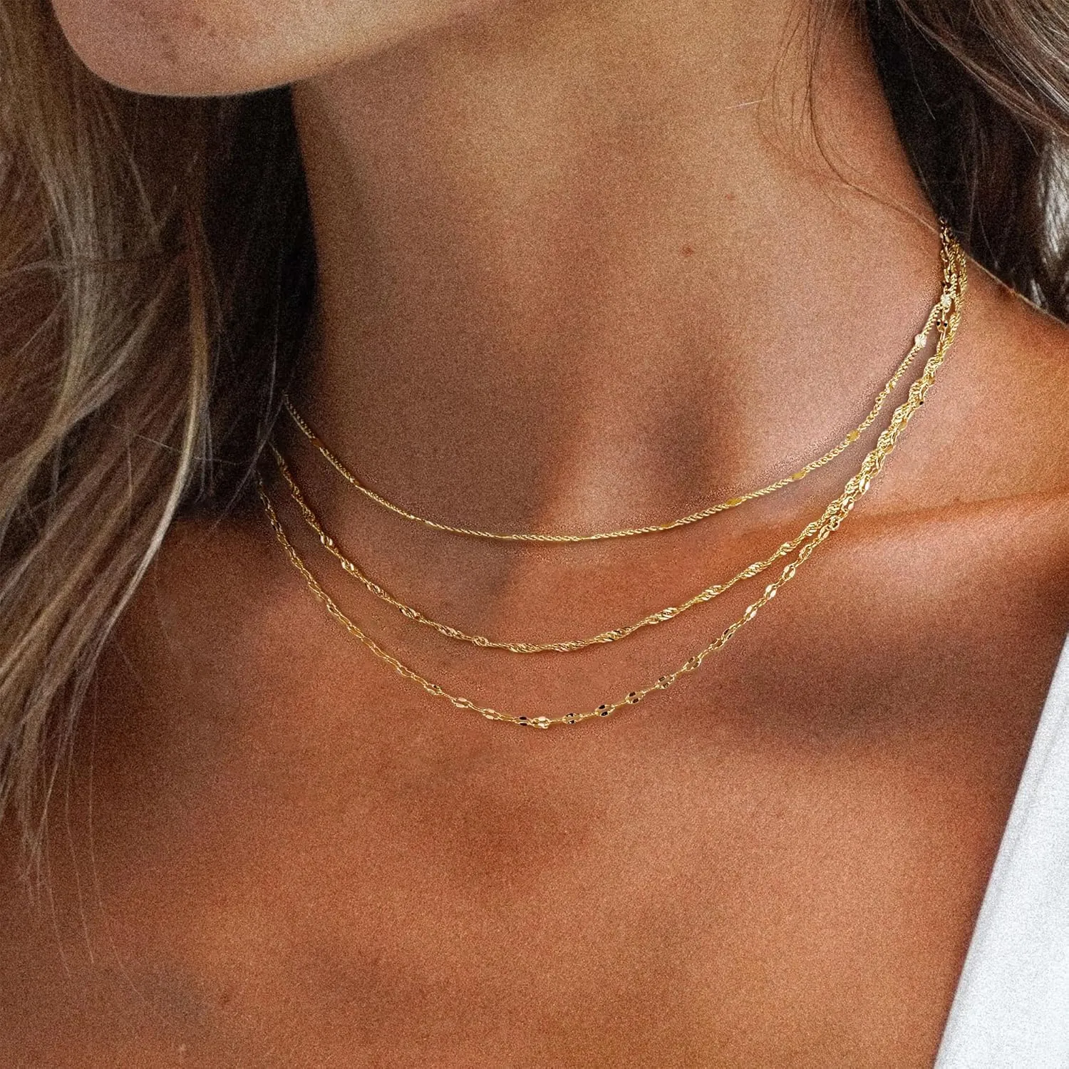 Layered Gold Necklaces for Women,14K Gold Plated Dainty Stackable Stack Choker Necklaces for Women Trendy Layering Pendant Chain Necklace Set Gold Jewelry for Women Gifts