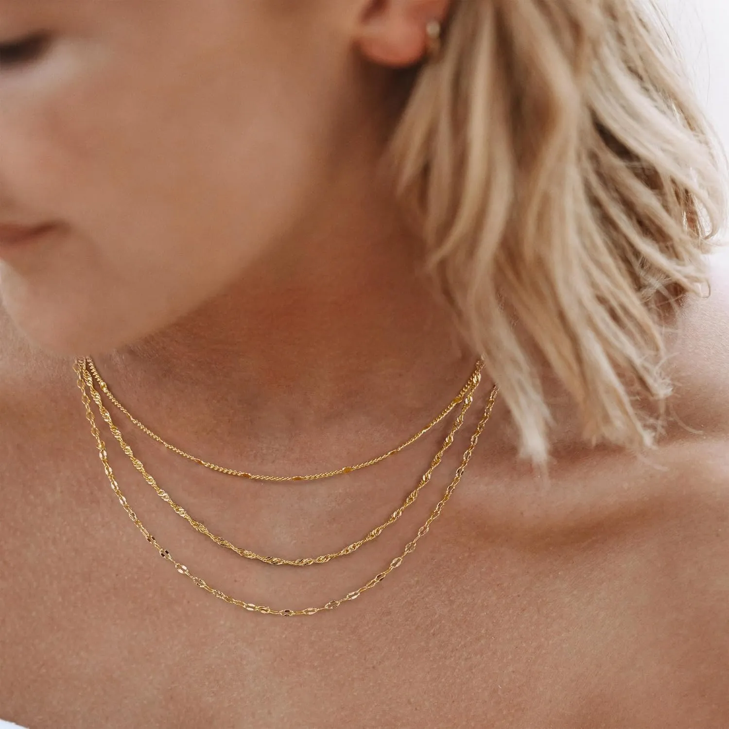 Layered Gold Necklaces for Women,14K Gold Plated Dainty Stackable Stack Choker Necklaces for Women Trendy Layering Pendant Chain Necklace Set Gold Jewelry for Women Gifts