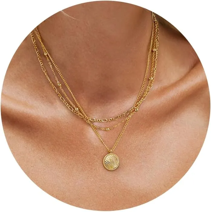 Layered Gold Necklaces for Women,14K Gold Plated Dainty Stackable Stack Choker Necklaces for Women Trendy Layering Pendant Chain Necklace Set Gold Jewelry for Women Gifts