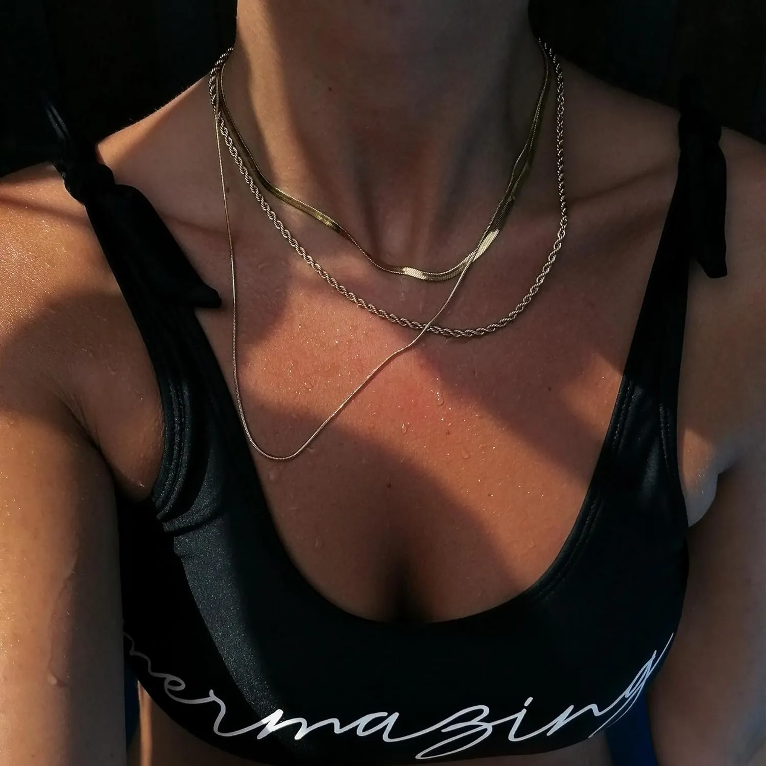 Layered Gold Necklaces for Women,14K Gold Plated Dainty Stackable Stack Choker Necklaces for Women Trendy Layering Pendant Chain Necklace Set Gold Jewelry for Women Gifts