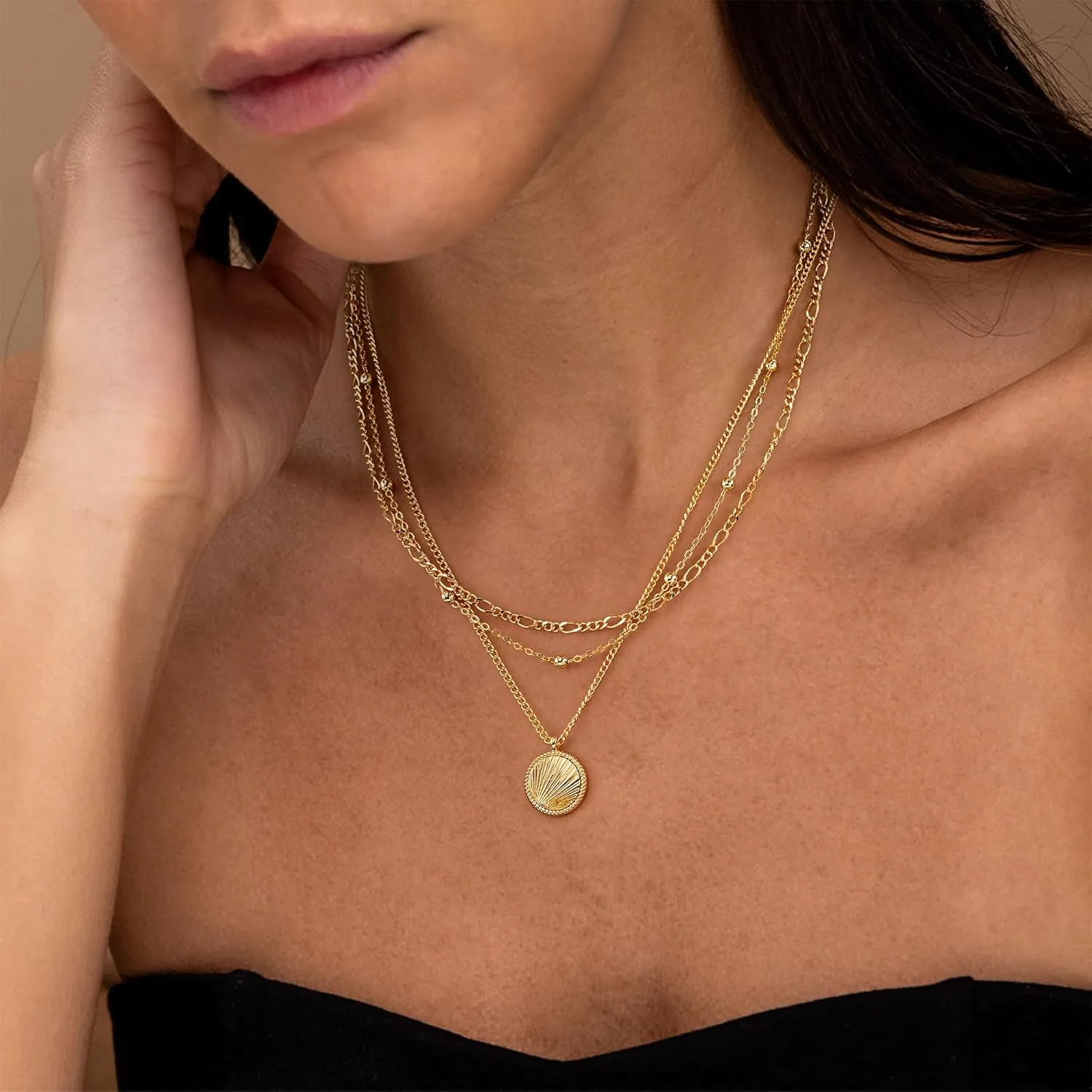 Layered Gold Necklaces for Women,14K Gold Plated Dainty Stackable Stack Choker Necklaces for Women Trendy Layering Pendant Chain Necklace Set Gold Jewelry for Women Gifts