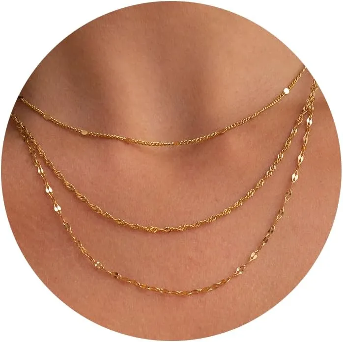 Layered Gold Necklaces for Women,14K Gold Plated Dainty Stackable Stack Choker Necklaces for Women Trendy Layering Pendant Chain Necklace Set Gold Jewelry for Women Gifts