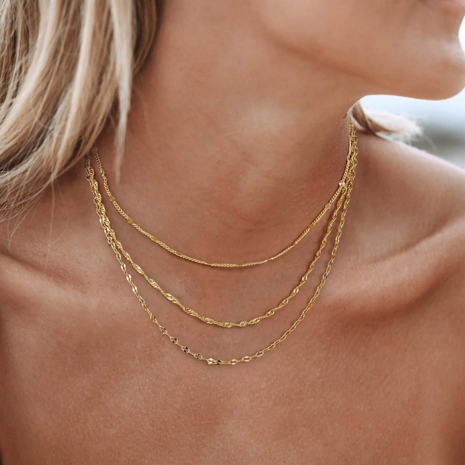 Layered Gold Necklaces for Women,14K Gold Plated Dainty Stackable Stack Choker Necklaces for Women Trendy Layering Pendant Chain Necklace Set Gold Jewelry for Women Gifts