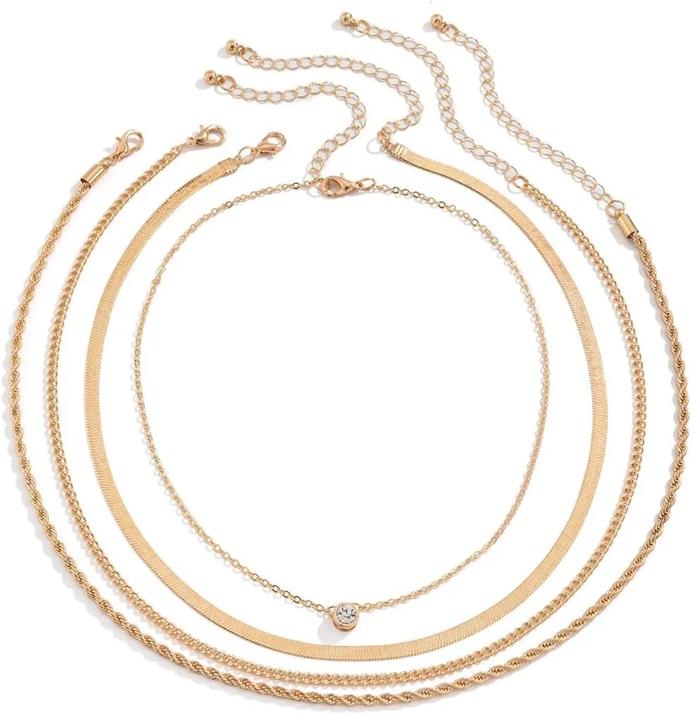Layered Gold Necklaces Stack for Women,Chunky Gold Necklace Herringbone Paperclip Chain Necklace Pendant Dainty Cuban Chain Toggle Clasp Jewelry Gifts