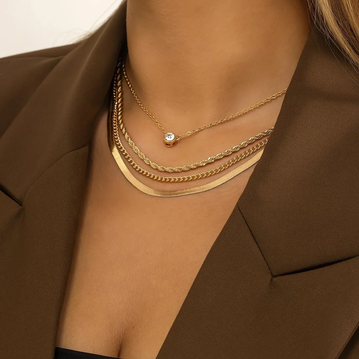Layered Gold Necklaces Stack for Women,Chunky Gold Necklace Herringbone Paperclip Chain Necklace Pendant Dainty Cuban Chain Toggle Clasp Jewelry Gifts