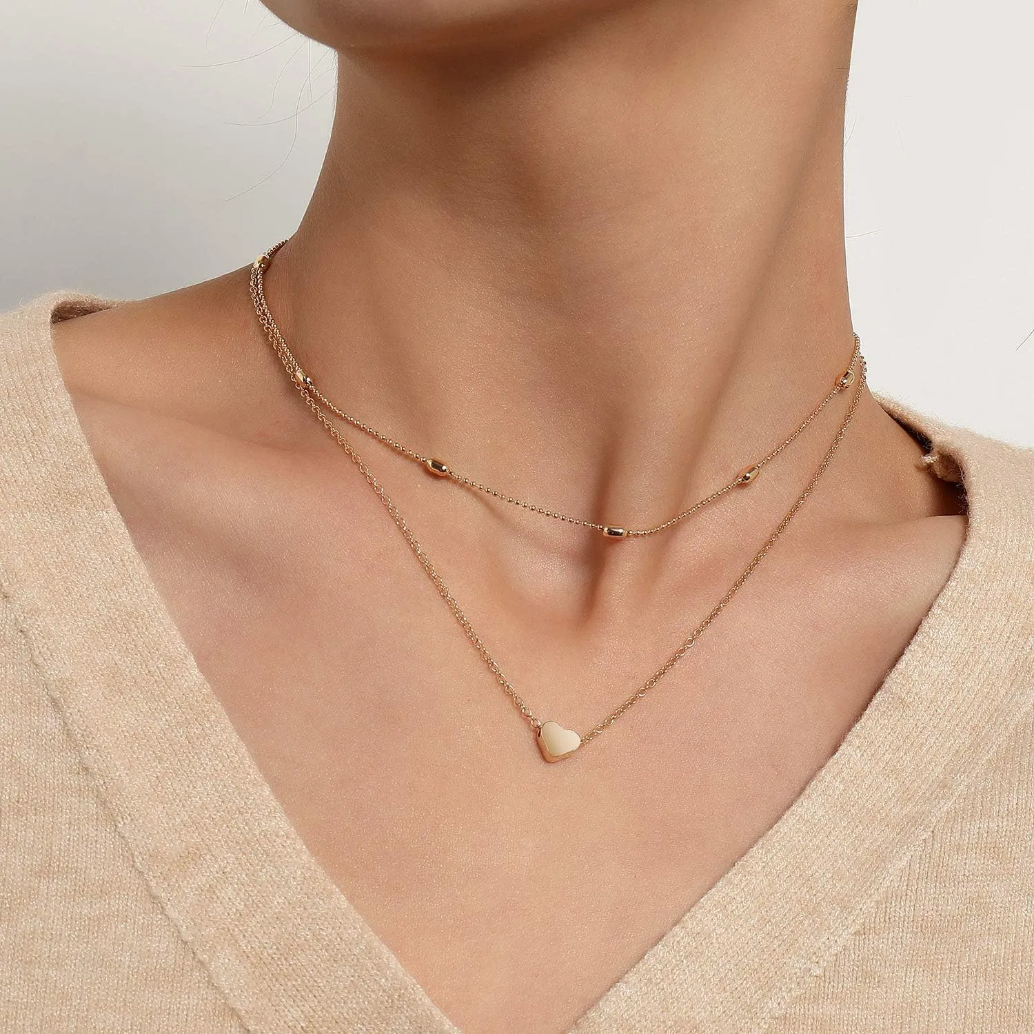 Layered Gold Silver Necklaces for Women, Simple Gold Jewelry Set Gifts for Women Layering Pendant Necklaces Trendy Jewelry