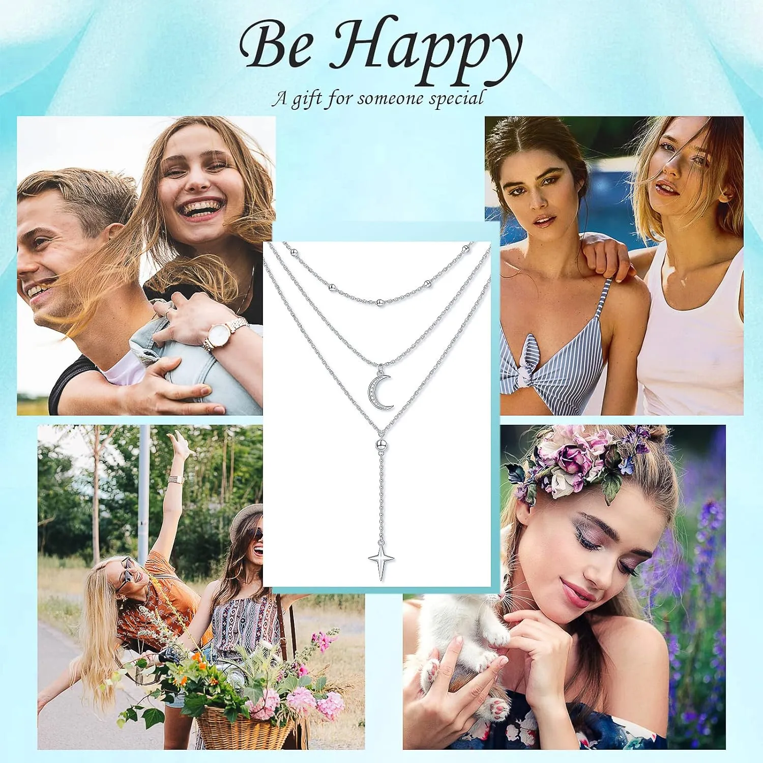 Layered Necklaces for Women S925 Sterling Silver Chokers Necklace for Women Circle/Heart/Double Circle/Cross/Star/Evil Eye Necklace Handmade Bead Necklace Adjustable