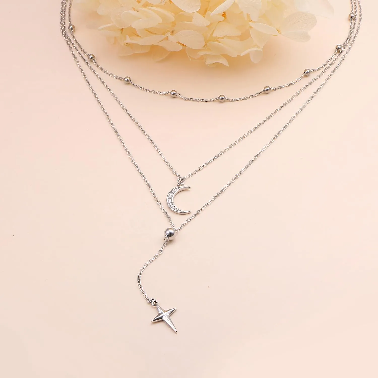Layered Necklaces for Women S925 Sterling Silver Chokers Necklace for Women Circle/Heart/Double Circle/Cross/Star/Evil Eye Necklace Handmade Bead Necklace Adjustable
