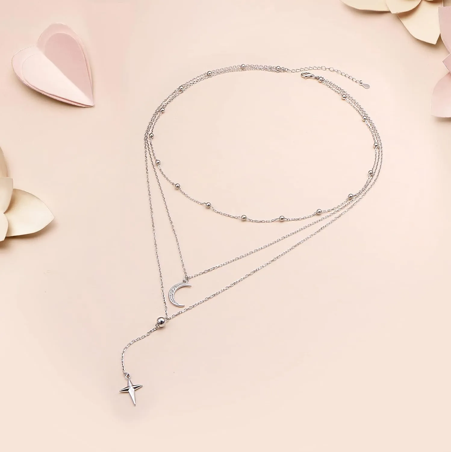Layered Necklaces for Women S925 Sterling Silver Chokers Necklace for Women Circle/Heart/Double Circle/Cross/Star/Evil Eye Necklace Handmade Bead Necklace Adjustable