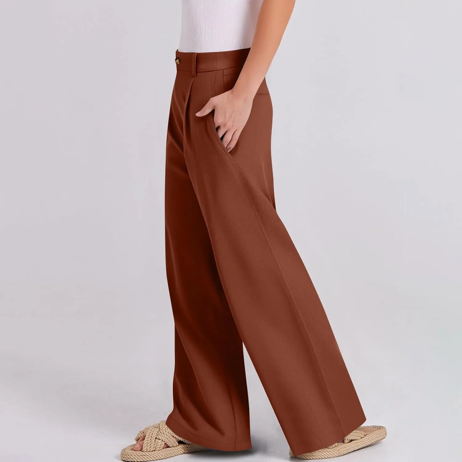 Linen Dress Pants Women Business Casual High Waited Wide Leg Pants with Pockets Slacks Office Work Palazzo Trousers