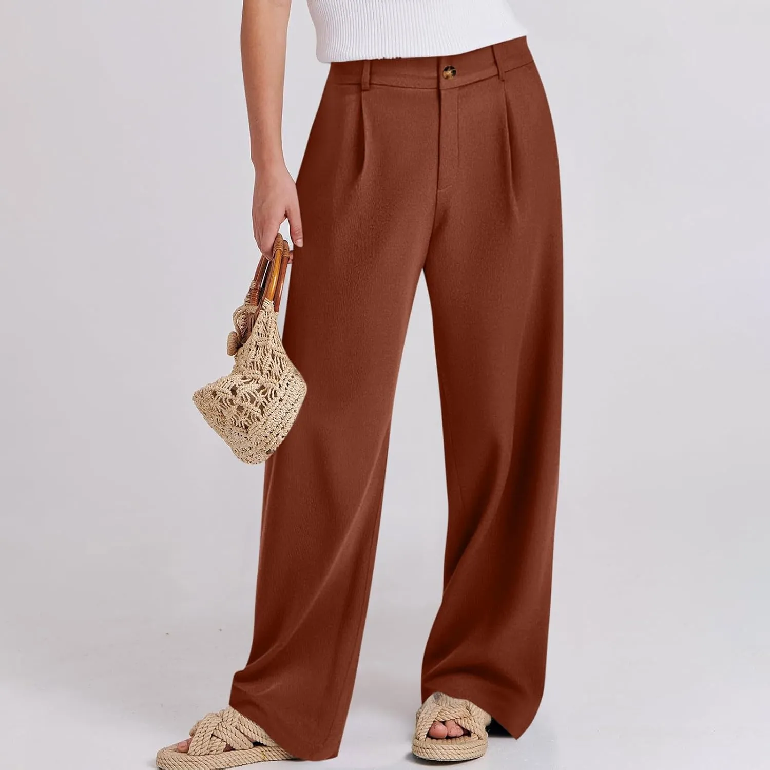 Linen Dress Pants Women Business Casual High Waited Wide Leg Pants with Pockets Slacks Office Work Palazzo Trousers