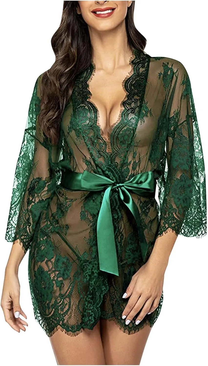 Lingerie Set for Women Sexy Lace Chemise Babydoll Silk Sparkly Leotard 2 Piece Set Nightwear Mini Bodysuit