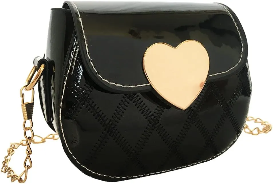 Little Girl Saddle Bags Patent Leather Shoulder Crossbody bag Purse Handbags (Black)