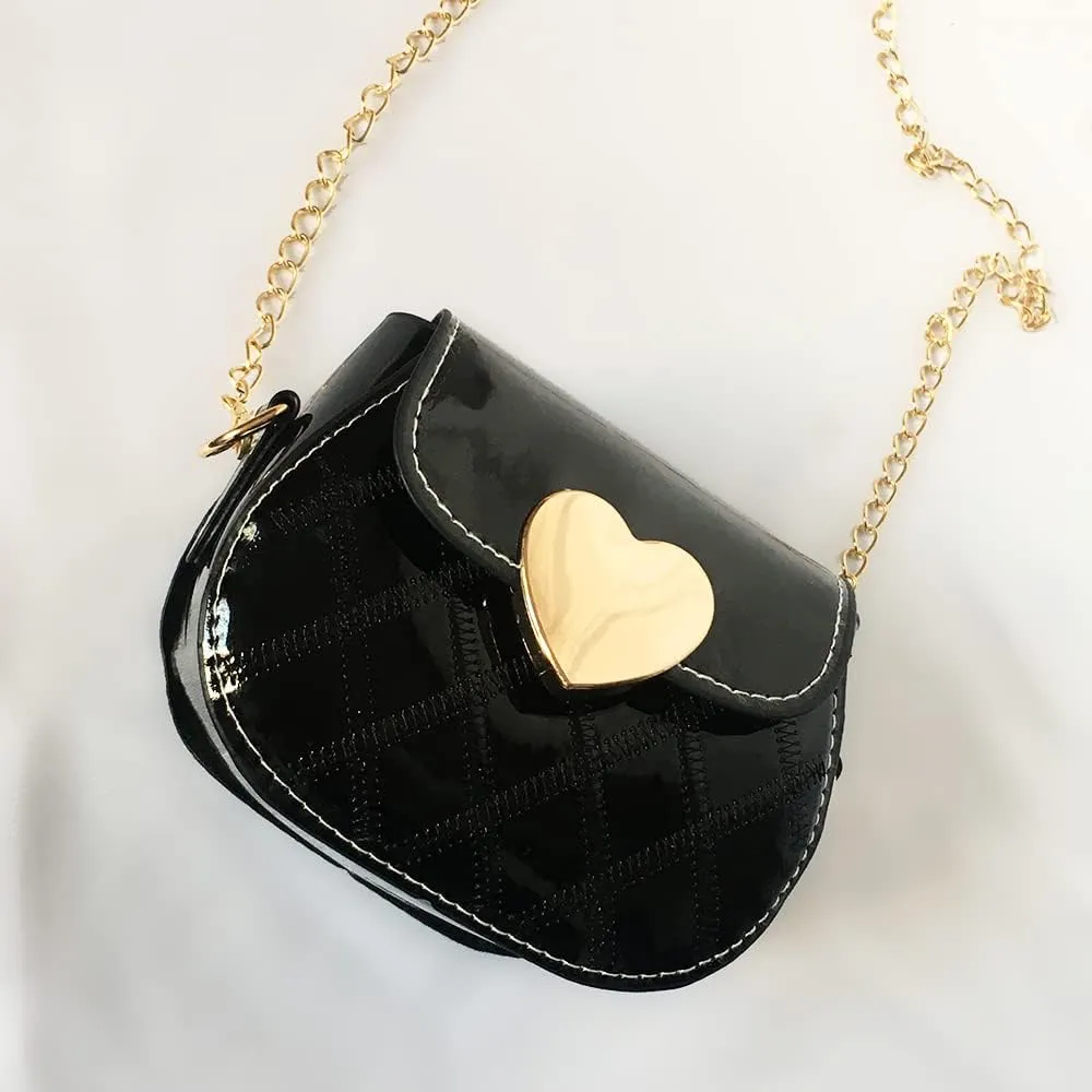 Little Girl Saddle Bags Patent Leather Shoulder Crossbody bag Purse Handbags (Black)
