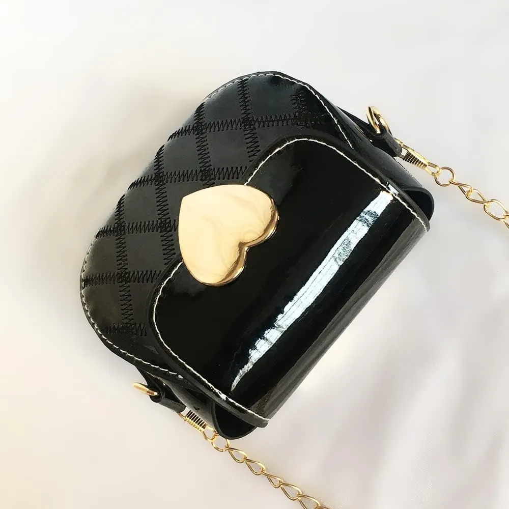 Little Girl Saddle Bags Patent Leather Shoulder Crossbody bag Purse Handbags (Black)