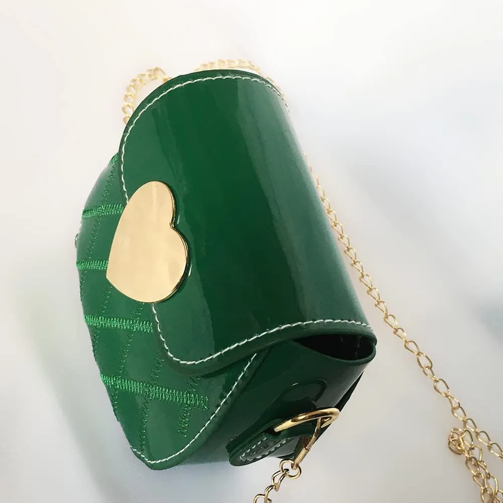 Little Girl Saddle Bags Patent Leather Shoulder Crossbody bag Purse Handbags (Green)
