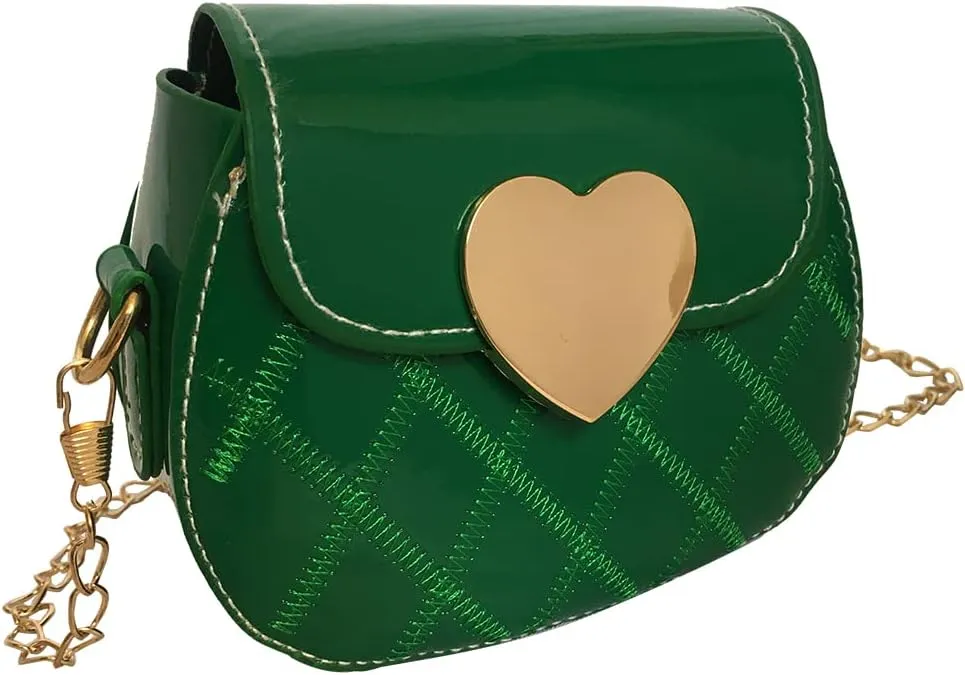Little Girl Saddle Bags Patent Leather Shoulder Crossbody bag Purse Handbags (Green)