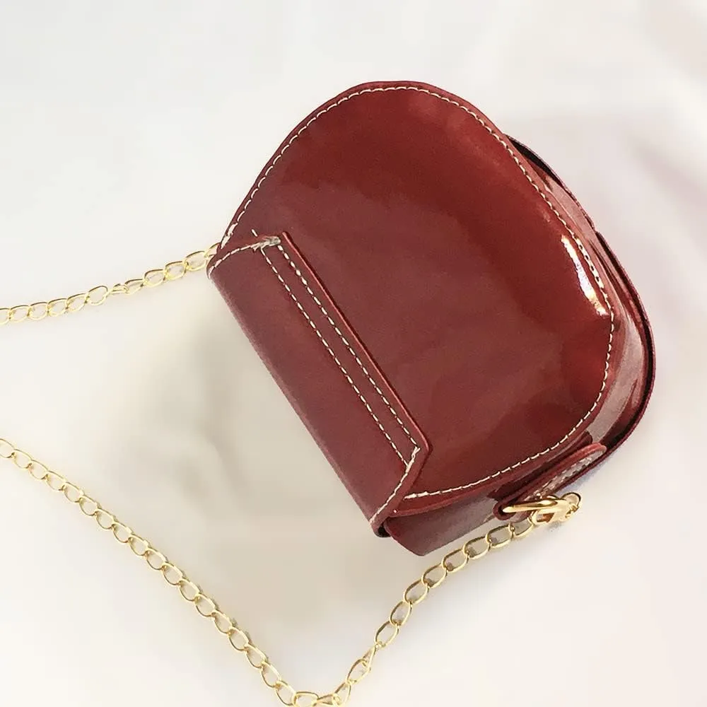 Little Girl Saddle Bags Patent Leather Shoulder Crossbody bag Purse Handbags (Red)
