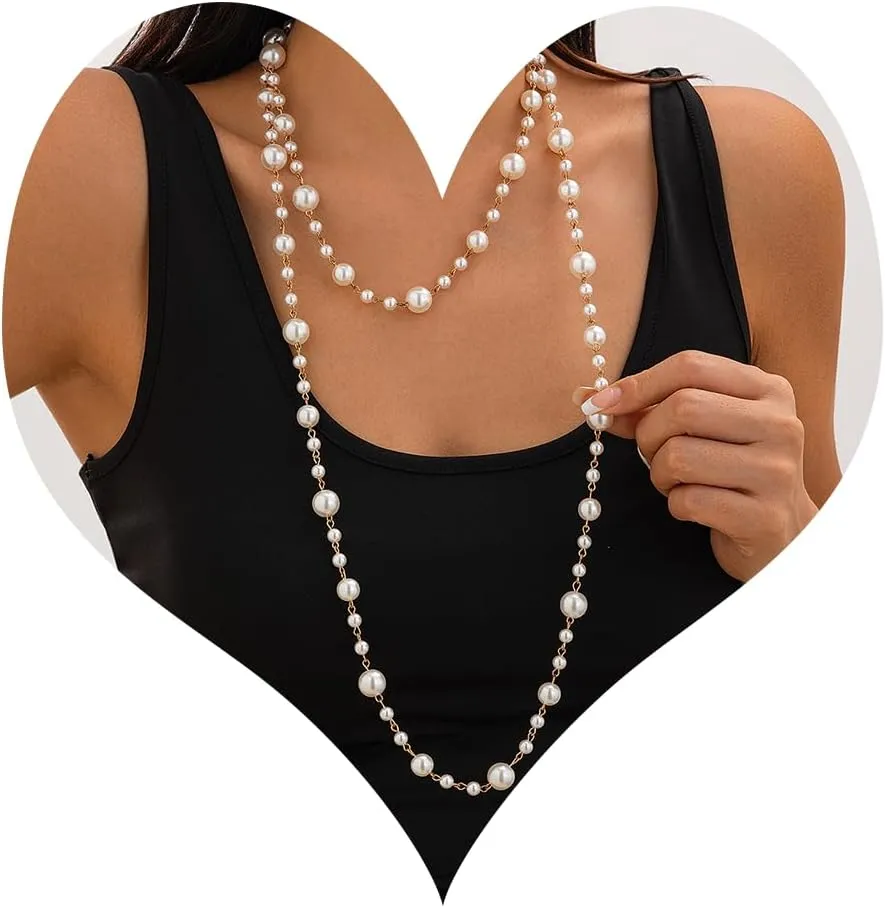 Long Pearl Necklaces for Women Layered Pearl Necklace Chunky Pearl Necklace Jewelry