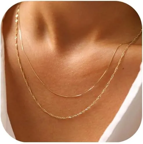 Long tiantian Stacked Necklaces for Women Gold Layering Necklaces for Women Dainty Herringbone Paperclip Chain Necklace Set Gold Jewelry Trendy 2025