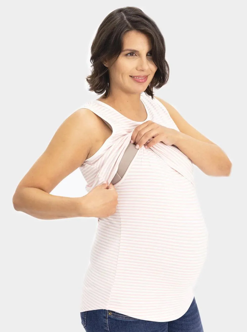 Maternity & Nursing Pink Striped Tank