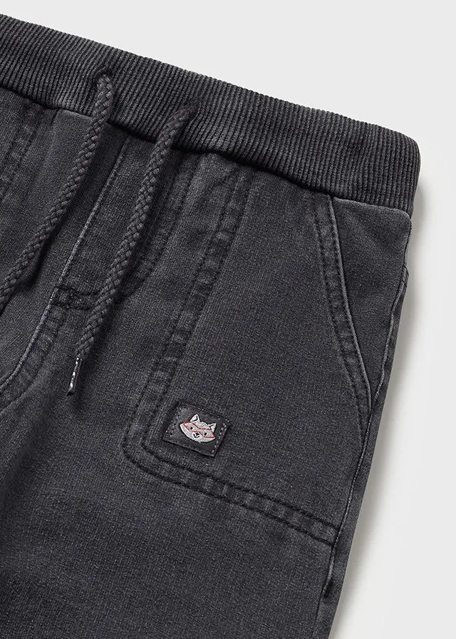 Mayoral - Baby Boys Plush Denim Joggers in Dark Grey