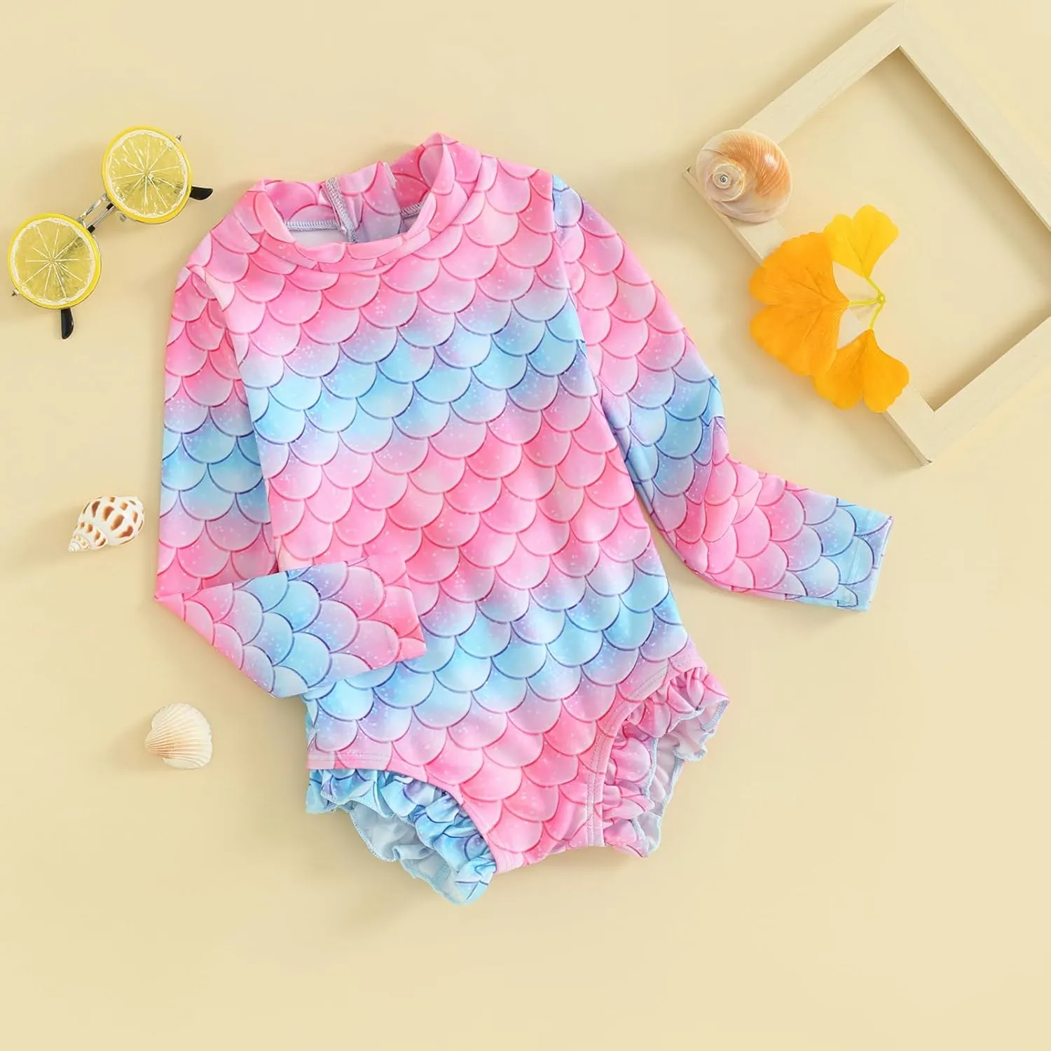 MAYUMMPY Toddler Baby Girls Bikini Beach Swimwear Zipper Swimsuit UPF 50  Rash Guard One Piece Long Sleeve Bathing Suit