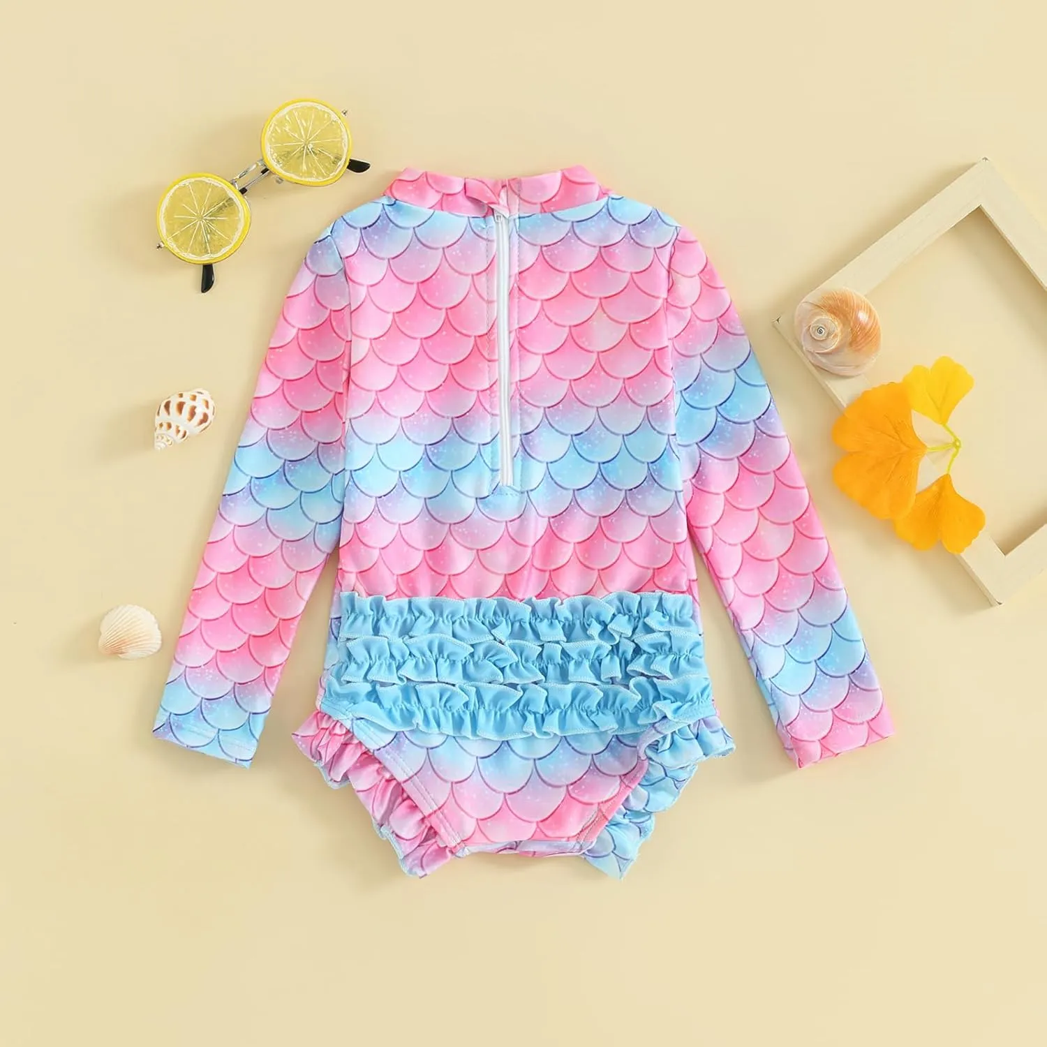 MAYUMMPY Toddler Baby Girls Bikini Beach Swimwear Zipper Swimsuit UPF 50  Rash Guard One Piece Long Sleeve Bathing Suit