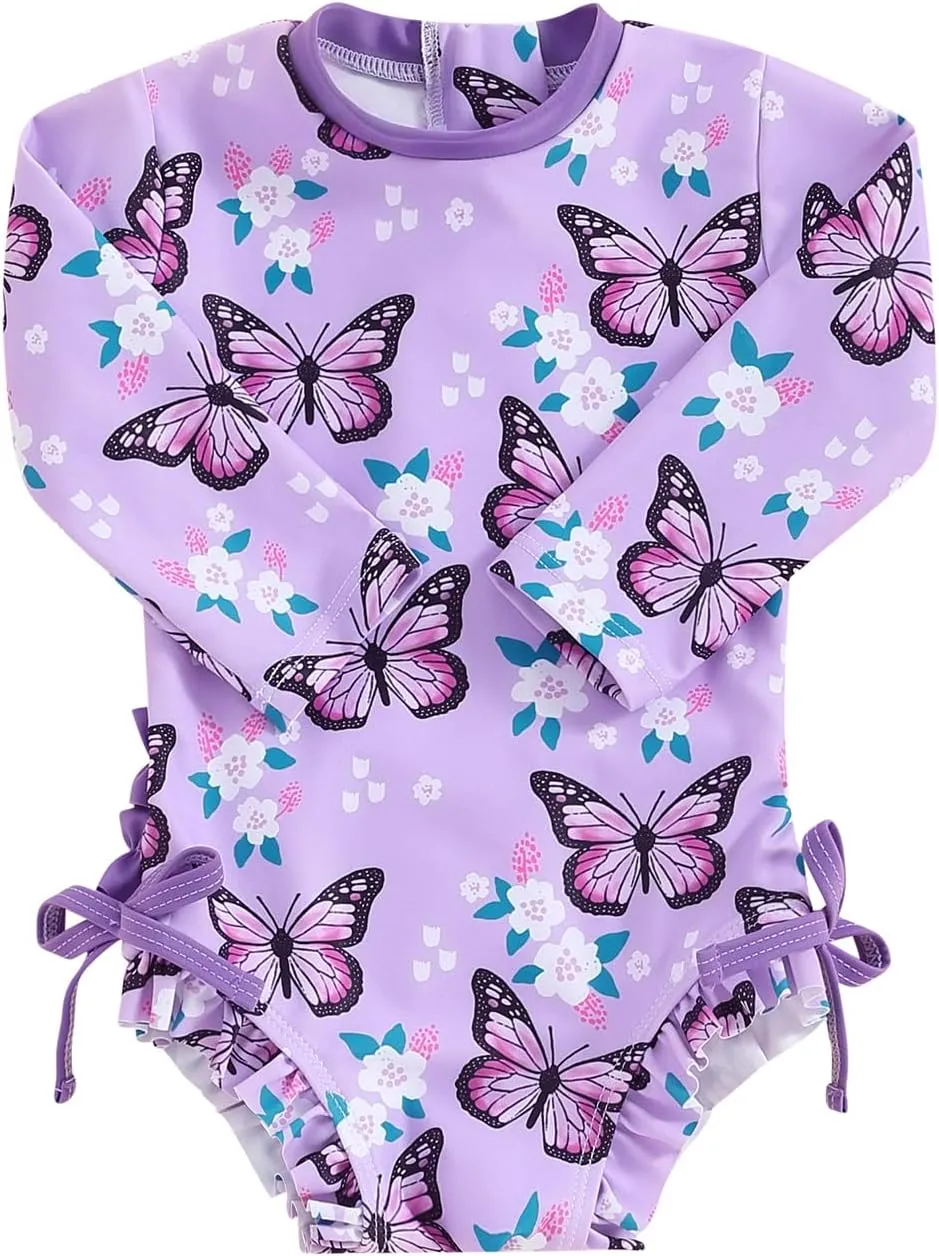 MAYUMMPY Toddler Baby Girls Bikini Beach Swimwear Zipper Swimsuit UPF 50  Rash Guard One Piece Long Sleeve Bathing Suit