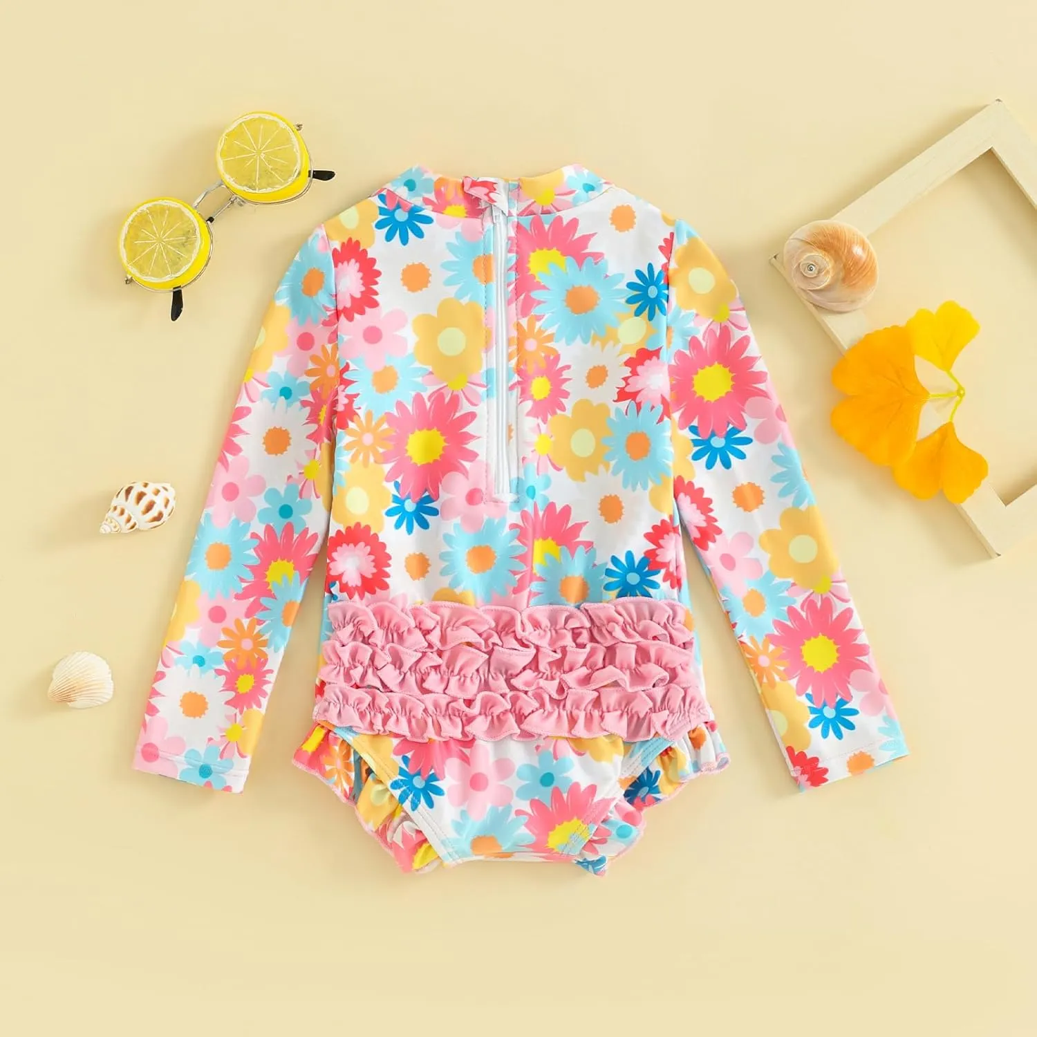 MAYUMMPY Toddler Baby Girls Bikini Beach Swimwear Zipper Swimsuit UPF 50  Rash Guard One Piece Long Sleeve Bathing Suit