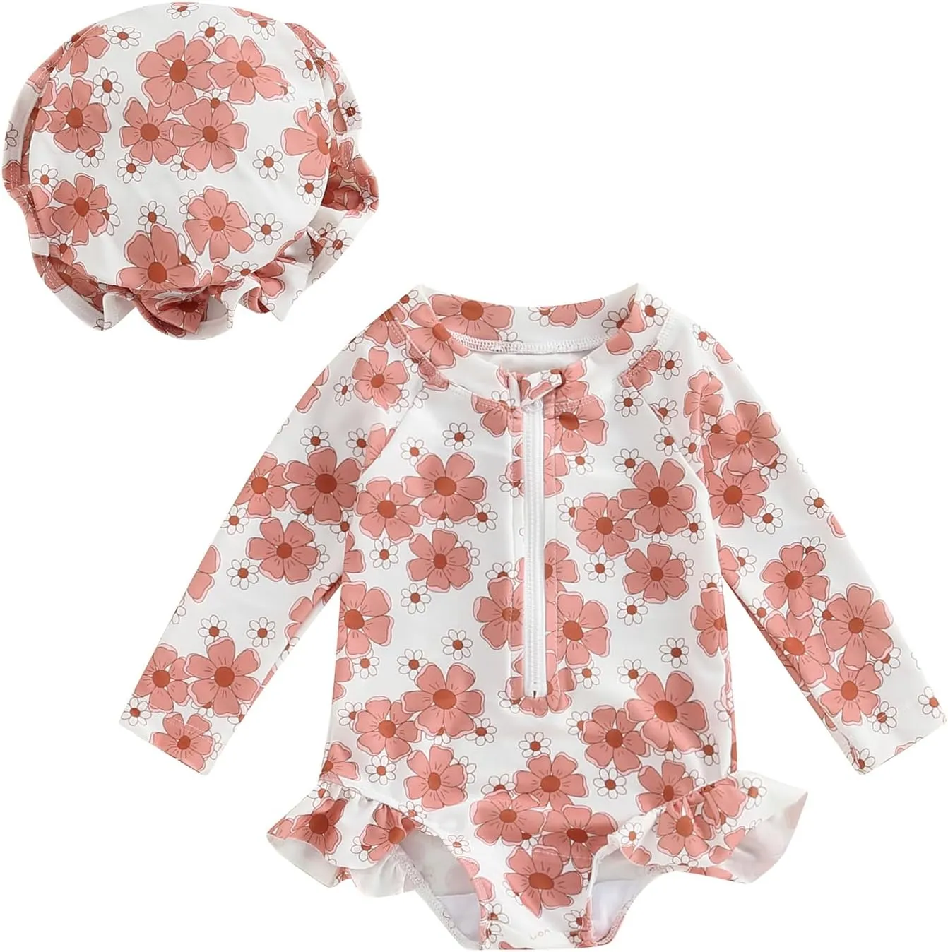 MAYUMMPY Toddler Baby Girls Bikini Beach Swimwear Zipper Swimsuit UPF 50  Rash Guard One Piece Long Sleeve Bathing Suit