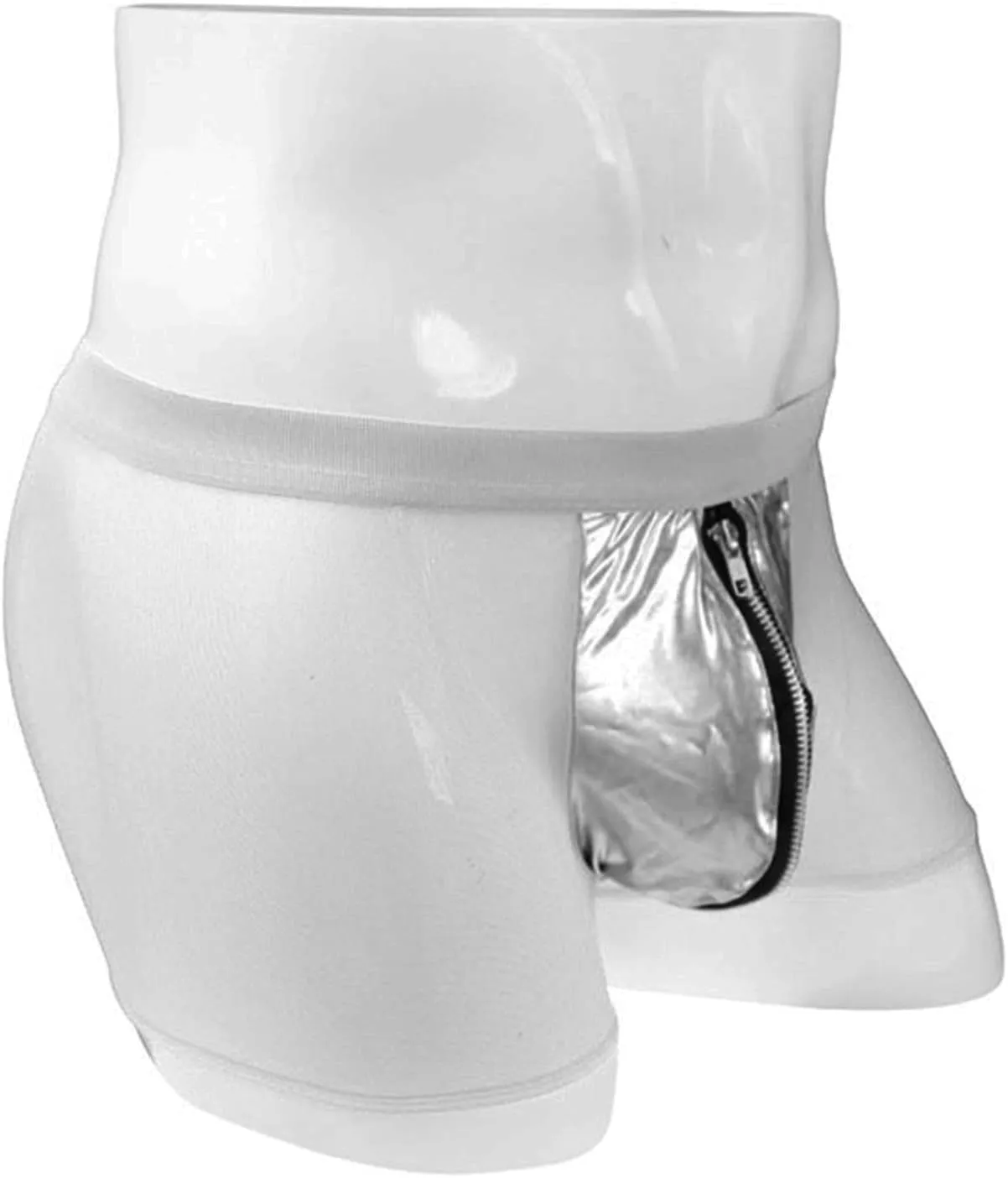 Men Mesh Zipper Transparent Boxer Brief Low Rise Patent Leather Underpants Sexy See Through Lingerie Thongs Clubwear