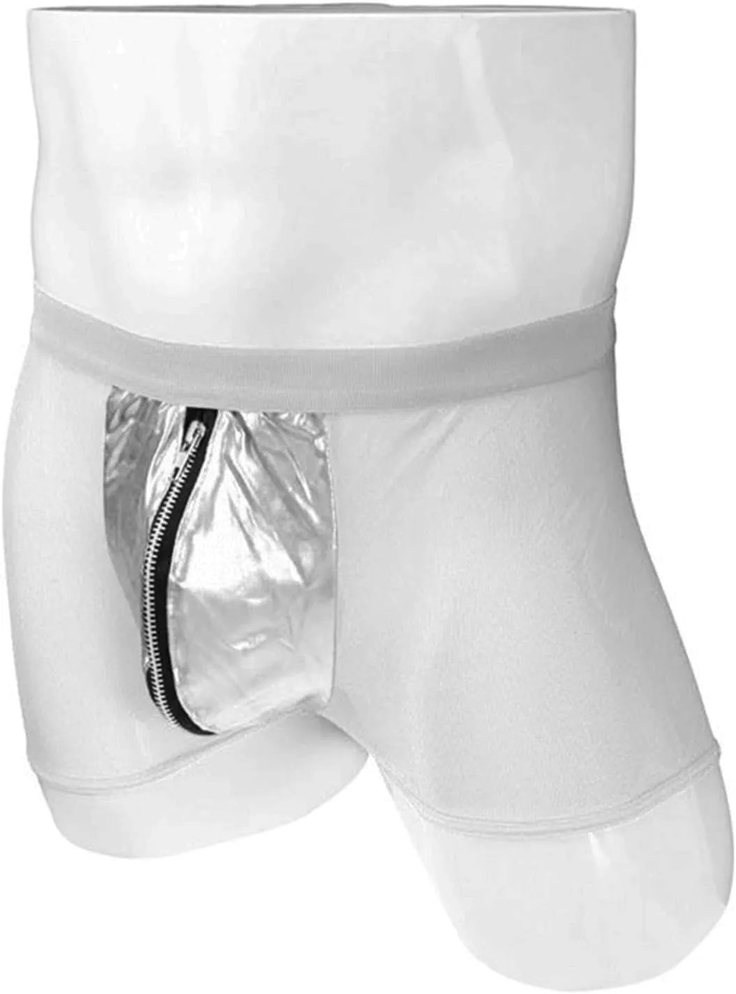 Men Mesh Zipper Transparent Boxer Brief Low Rise Patent Leather Underpants Sexy See Through Lingerie Thongs Clubwear